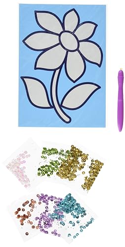 MAMMUT 8120719 - Sequin Magic Paillettenbild, Blume, Komplettset mit Bildvorlage im A5 Format, 1 magischer Stift, Pailletten und 1 Anleitung, Bastelset für Kinder ab 5 Jahre von Mammut Spiel & Geschenk