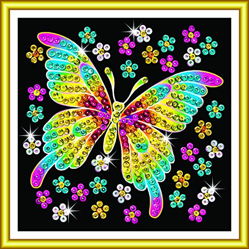 MAMMUT 8141325 - Sequin Art Paillettenbild Schmetterling, Steckbild, Komplettset mit Styropor-Rahmen, Bildvorlage, Pailletten, Steckstiften, Anleitung, Bastelset für Kinder ab 5 Jahre von Mammut Spiel & Geschenk