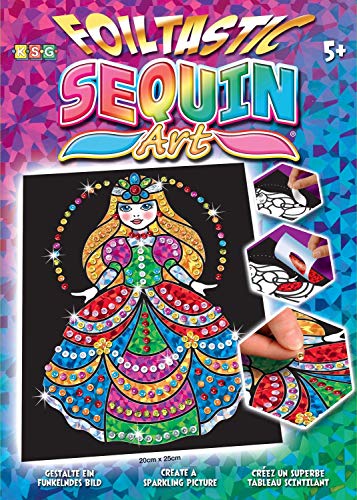 MAMMUT 8151313 - Sequin Art Foiltastic Paillettenbild, Prinzessin, Steckset, Styropor-Rahmen, Bildvorlage, Folien, Pailletten, Steckstifte, Anleitung, Bastelset für Kinder ab 5 Jahre von Sequin Art Foiltastic