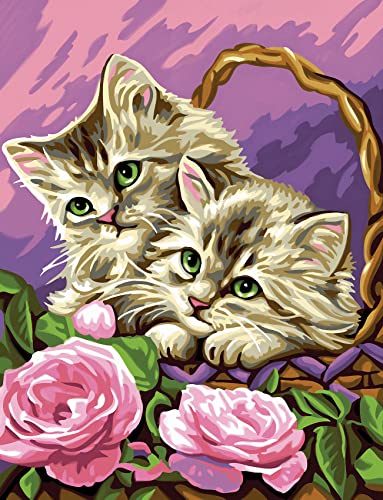 MAMMUT 8221041 - Malen nach Zahlen Junior, Blumenkätzchen, Katze, Komplettset mit bedruckter Malvorlage im A4 Format, 8 Acrylfarben, Pinsel, Anleitung, Malset für Kinder ab 8 Jahre von Mammut Spiel & Geschenk