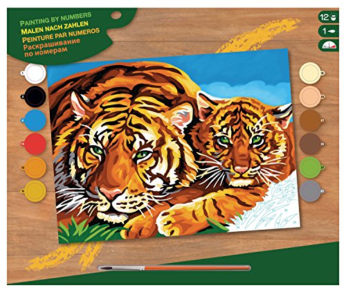 MAMMUT 8241039 - Malen nach Zahlen Senior, Tiger, Komplettset mit bedruckter Malvorlage im A3 Format, 12 Acrylfarben, Pinsel und Anleitung, großes Malset ab 10 Jahre von Mammut Spiel & Geschenk