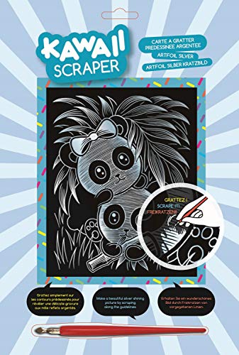 MAMMUT 8251617 - Artfoil, Kratzbild, Tiermotiv, KAWAII, Panda, silber, Komplettset mit Kratzbild, Kratzmesser und Anleitung, Scraper, Scratch, glänzend, Kratzset für Kinder ab 8 Jahre von Mammut Spiel & Geschenk