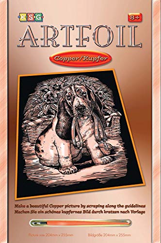 MAMMUT 8270612 - Artfoil, Kratzbild, Tiermotiv, Bassethund, kupfer, Komplettset mit Kratzbild, Kratzmesser und Anleitung, Scraper, Scratch, glänzend, Kratzset für Kinder ab 8 Jahre von Mammut Spiel & Geschenk