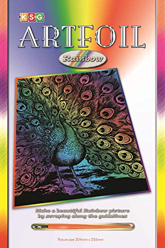 MAMMUT 8280543 - Artfoil, Kratzbild, Tiermotiv, Pfau, Regenbogen, bunt, Komplettset mit Kratzbild, Kratzmesser und Anleitung, Scraper, Scratch, Kratzset für Kinder ab 8 Jahre von Mammut Spiel & Geschenk