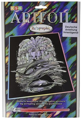 MAMMUT 8290546 - Artfoil, Kratzbild, Tiermotiv, Delfine, Holografie, Komplettset mit Kratzbild, Kratzmesser und Anleitung, Scraper, Scratch, glänzend, Kratzset für Kinder ab 8 Jahre von Mammut Spiel & Geschenk