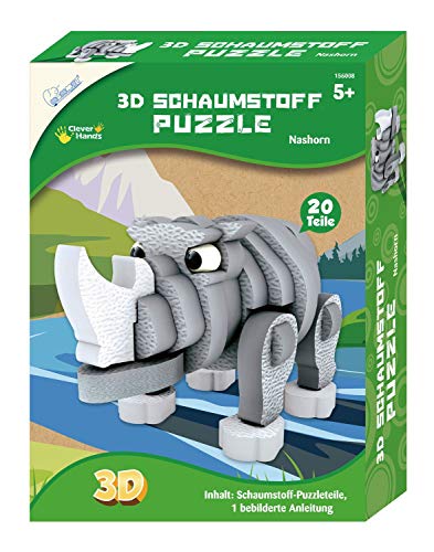 Mammut 156008 - Bastelset 3D Puzzle Nashorn, Puzzlespiel mit Safari Tieren, Tierpuzzle aus Schaumstoff, Komplettset mit Puzzleteilen und Anleitung, Kreatives Puzzleset für Kinder ab 5 Jahre von Mammut Spiel & Geschenk