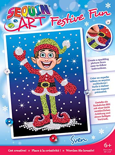 Mammut Spiel & Geschenk 8011929 Sequin Art Paillettenbild Elf Sven, Steckbild, Komplettset mit Styropor-Rahmen, Bildvorlage, Pailletten, Steckstiften, Anleitung, Bastelset für Kinder ab 6 Jahre, bunt von Mammut Spiel & Geschenk