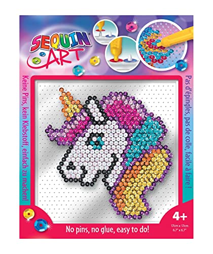 MAMMUT 8331830 - Sequin Art Paillettenbild Einhorn, EASY - NO PINS, Steckbild, Komplettset mit Kunststoffplatte, Bildvorlage, Pailletten, Picker, Aufsteller, Anleitung, ab 4 Jahre von Mammut Spiel & Geschenk