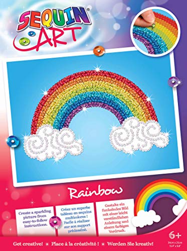 MAMMUT 8012017 - Sequin Art Paillettenbild Regenbogen, Steckbild Kreativset, Komplettset mit Styropor Rahmen, Bildvorlage, Pailletten, Steckstifte und Anleitung, Tier Bastelset für Kinder ab 6 Jahre von Sequin Art