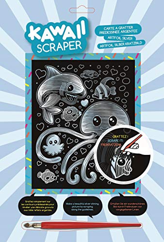 MAMMUT 8251618 - Artfoil, Kratzbild, Tiermotiv, KAWAII, Seeleben, silber, Komplettset mit Kratzbild, Kratzmesser und Anleitung, Scraper, Scratch, Kratzset für Kinder ab 8 Jahre von Mammut Spiel & Geschenk