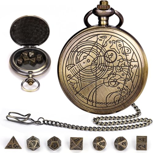 ManChDa Mini DND Würfel Set Doctor Who Taschenuhr Gehäuse, 7pcs Polyedermetall Dr. Who Geständnis Zifferblatt D&D Würfel Set, DND Geschenke mit Geschenk Box, Rollenspiel Brettspiele Zubehör, Bronze ManChDa Mini DND Würfel Set Doctor Who Taschenuhr Gehäuse, 7pcs Polyedermetall Dr. Who Geständnis Zifferblatt D&D Würfel Set, DND Geschenke mit Geschenk Box, Rollenspiel Brettspiele Zubehör, Bronze von ManChDa