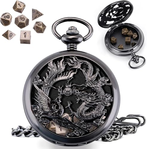 ManChDa Mini DND Würfel Set Steampunk Drache & Phoenix Taschenuhr Gehäuse, 7-Teilig Polyedrisches Metall D&D Würfel Set, DND Geschenke mit Geschenk Box, Rollenspiel Brettspiel Zubehör Würfel, Schwarz ManChDa Mini DND Würfel Set Steampunk Drache & Phoenix Taschenuhr Gehäuse, 7-Teilig Polyedrisches Metall D&D Würfel Set, DND Geschenke mit Geschenk Box, Rollenspiel Brettspiel Zubehör Würfel, Schwarz von ManChDa