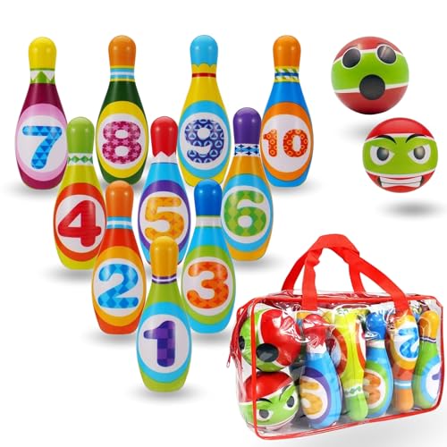Manda® Kegelspiel für Kinder, Tragetasche inklusive. Spielzeug für Kinder von 1 bis 6 Jahren- Geschenk für Kinder, Montessori Spielzeug, Bowling Set Kinder. Spielzeug ab 2 Jahre. 14cm. von MandA