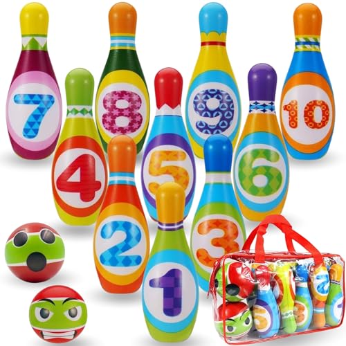 MandA® Große Kinderkegeln, inklusive Tragetasche, Kinderspiele, Geschenk für Kinder von 1-6 Jahren. Montessori-Spielzeug, Bowling, 10 Bowling, 19 cm, Spielzeug 2 Jahre. von MandA