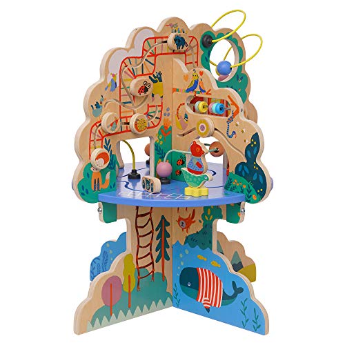 Manhattan Toy 160810 Playground Adventure Spielplatz-Abenteuer-Aktivitätszentrum aus Holz mit Segelflugzeugen, Abakus-Bahn, Spinnern, Federspielzeug und Perlenketten, Multicolor von Manhattan Toy