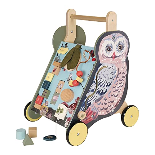 Manhattan Toy 162560 Wildwoods Owl Holzwagen mit Formsortierer und Korb, gezacktem Oval, Spinnern, Perlenlauf und mehr, Multicolor von Manhattan Toy