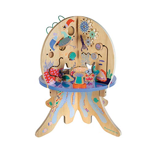 Manhattan Toy Deep Sea Adventure Aktivitätszentrum für hölzerne Kleinkinder mit klappernden Muscheln, sich drehenden Zahnrädern, Segelflugzeugen und Perlenläufen von Manhattan Toy