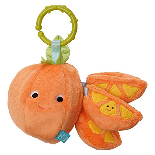 Manhattan Toy 161530 Mini-Apple Farm Orange Baby-Reisespielzeug mit Rassel, Quietsche, Crinkle-Stoff und Beißring-Clip-on-Befestigung, Mehrfarbig von Manhattan Toy