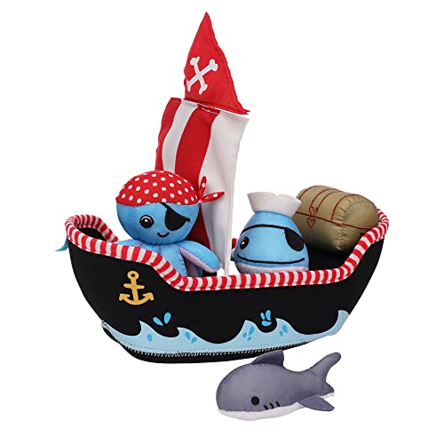 Manhattan Toy Neopren-Piratenschiff 5-teiliges schwimmendes Spill n Fill-Badespielzeug mit schnell trocknenden Schwämmen und Spritzspielzeug von Manhattan Toy