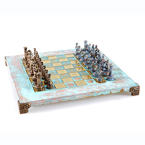 Griechische römische Armee Schach-Set – Blau & Kupfer mit blau oxidiertem Brett von Manopoulos