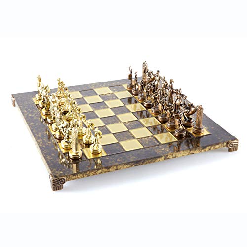 Griechisches Mythologie-Schach-Set – Messing und Kupfer – mit braunem Brett von Manopoulos