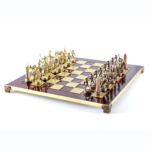 Griechisches Mythologie-Schach-Set – Messing und Kupfer – mit rotem Brett von Manopoulos