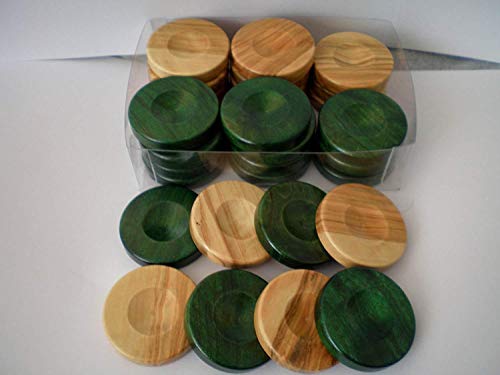 Manopoulos 30 Small 1" Olive Wood Checkers - Natural Olive Wood - Green Color Checkers von Manopoulos