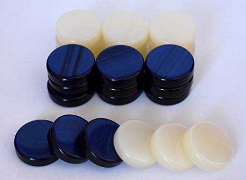 Manopoulos 30 Small Acrylic Backgammon Checkers - Chips Blue & Ivory 1 inch von Manopoulos