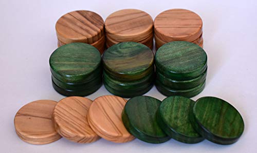 Manopoulos 30 natürliches Olivenholz – grüne Backgammon-Checkers – Chips, 3,6 cm von Manopoulos