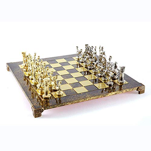 Manopoulos Greek Roman Army Large Chess Set - Brass&Nickel - Brown Chess Board von Manopoulos