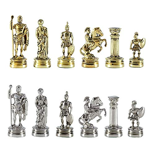 Manopoulos Greek Roman Army Small Chess Set - Brass&Nickel - Without Chess Board von Manopoulos