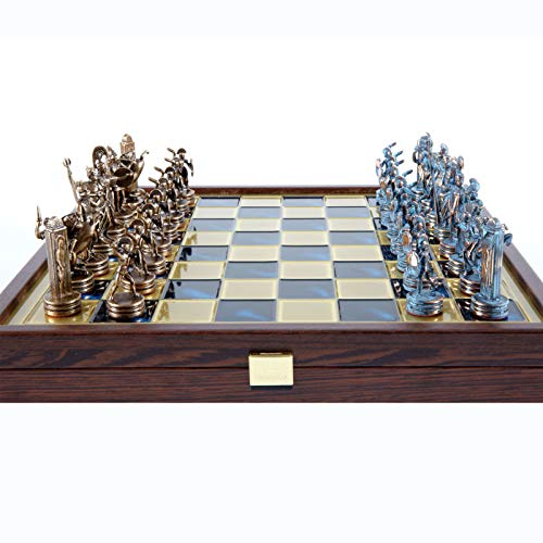Manopoulos Griechische Mythologie Schach-Set – Blau & Kupfer – Holzkoffer Blue Board von Manopoulos