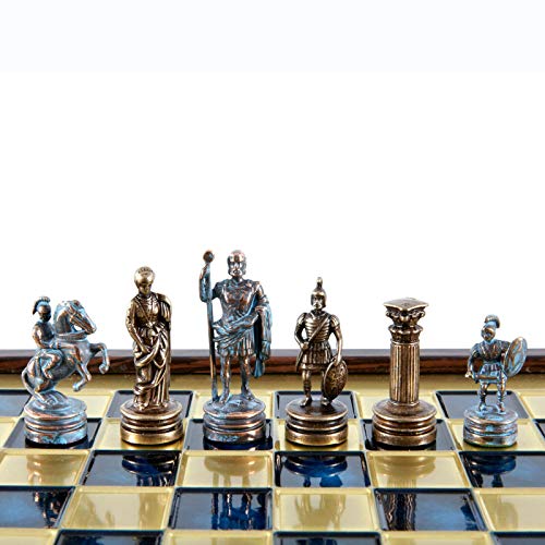 Manopoulos Griechische römische Armee Schach-Set – Blau & Kupfer – Holzkoffer – Blaues Brett von Manopoulos