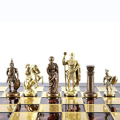 Manopoulos Griechische römische Armee Schachspiel – Messing & Kupfer – rotes Schachbrett von Manopoulos