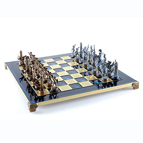 Manopoulos Mythologie-Schach-Set Blau und Kupfer mit blauem Brett von Manopoulos