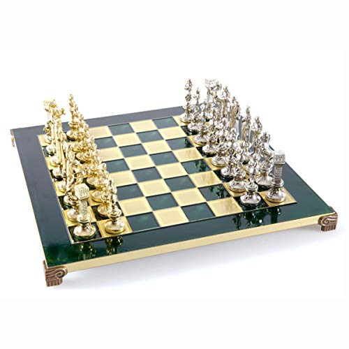 Renaissance Schachbrett-Set, Messing und Nickel, Grün von Manopoulos