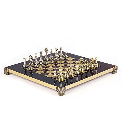 Staunton Schach aus Metall, klein, aus Messing, Nickel, Rot Staunton Schach aus Metall, klein, aus Messing, Nickel, Rot von Manopoulos
