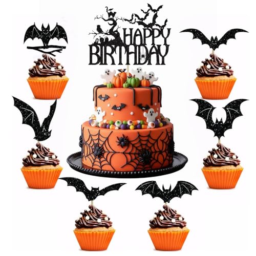 13 Stück Halloween Cupcake Topper, Halloween Cupcakes, Fledermäuse Kürbisse Ghost Kürbis Deko, Fledermaus, Spinne, Geist, Geburtstagstorte Dekoration, Party Cupcake Fledermaus Muffin Deko von Manqyi