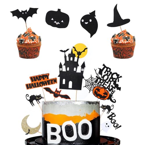 16 Stücke Tortendeko Halloween, Halloween Kuchen Topper Cake Topper, Tortendeko Halloween, Halloween Cupcake Toppers, Kuchen Deko Halloween mit Fledermaus Kürbis Schloss Hexe Besen Mond 16 Stücke Tortendeko Halloween, Halloween Kuchen Topper Cake Topper, Tortendeko Halloween, Halloween Cupcake Toppers, Kuchen Deko Halloween mit Fledermaus Kürbis Schloss Hexe Besen Mond von Manqyi