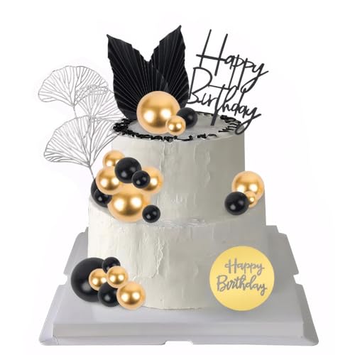 30 Stück Boho Tortendeko Dekoration Mädchen, Tortendeko Kugeln Gold Weiße Cake Topper, Weiße Kugel UndGoldenen Kugeln für Geburtstag,Hochzeit, Kuchen Dekoration (Schwarz Gold） von Manqyi