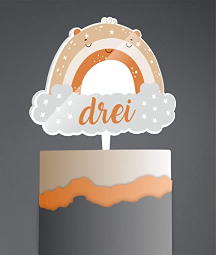 Cake Topper drei 3 Geburtstag Regenbogen Kindergeburtstag Boho Happy Birthday, Geburtstagstorte Geburtstagstopper Tortentopper Tortenstecker Tortefigur Acryl two (Drei) von Manschin-Laserdesign