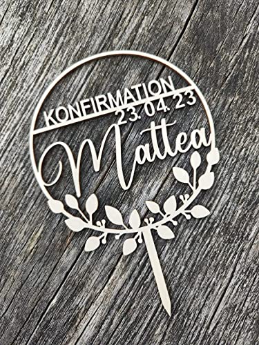 Cake Topper für Konfirmation, Kommunion, Taufe, Jugendweihe, Geburtstag, Kranz, Personalisiert, Topper, Datum Cake Topper für Konfirmation, Kommunion, Taufe, Jugendweihe, Geburtstag, Kranz, Personalisiert, Topper, Datum von Manschin-Laserdesign