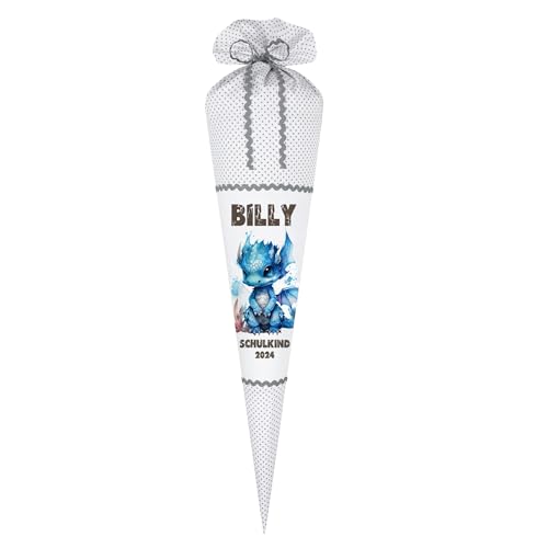 Manufaktur Liebevoll Blauer Drache Schultüte Junge Einschulungstüte Dinosaurier Name personalisierte Stoff Schultüte Dino Zuckertüte Schulkind 2025 I (Blauer Drache) von Manufaktur Liebevoll