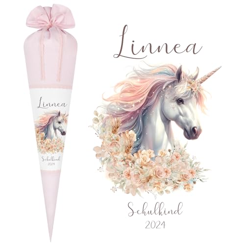 Manufaktur Liebevoll Einhorn Schultüte Mädchen Einschulungstüte Name personalisiert Stoff Schultüte Mädchen Zuckertüte Pferd Schulkind 2025 I (Einhorn) von Manufaktur Liebevoll
