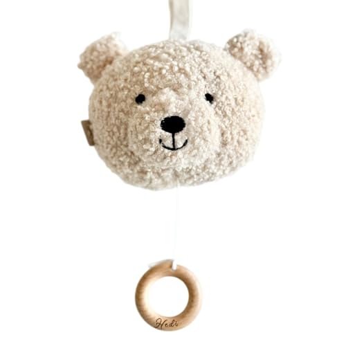 Manufaktur Liebevoll | Personalisierte Spieluhr zur Geburt Babyspieluhr Geschenk Baby Neugeborene Baby Spieluhr mit Musik Musikuhr (Bär Beige Plüsch) von Manufaktur Liebevoll