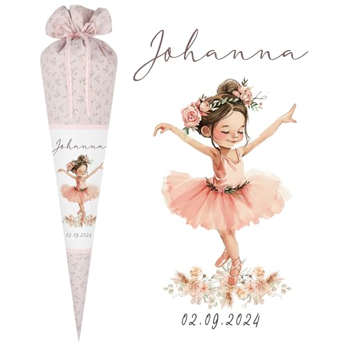 Manufaktur Liebevoll Schultüte Mädchen Ballerina Einschulungstüte Mädchen Name personalisiert Stoff Schultüte Ballett Zuckertüte Tänzerin Schulkind 2025 I (Ballerina) von Manufaktur Liebevoll