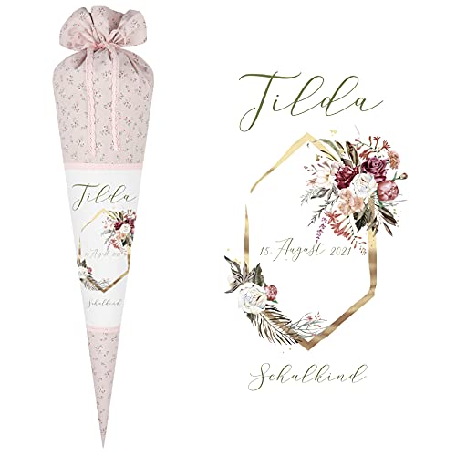 Manufaktur Liebevoll Florale Schultüte aus Stoff personalisiert mit Namen des Kindes I Boho Zuckertüten mit verschiedenen Motiven für Mädchen (Motiv Tilda) von Manufaktur Liebevoll
