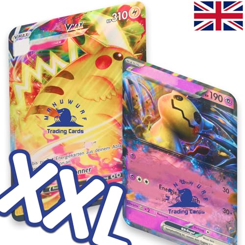 Englisches Kartenset für Pokemon Sammelkarten XXL Karten 2er- Pack zufällige V/VMAX/Holo/EX/GX/Jumbo Oversized + Manuwurf Versandschutz von Manuwurf