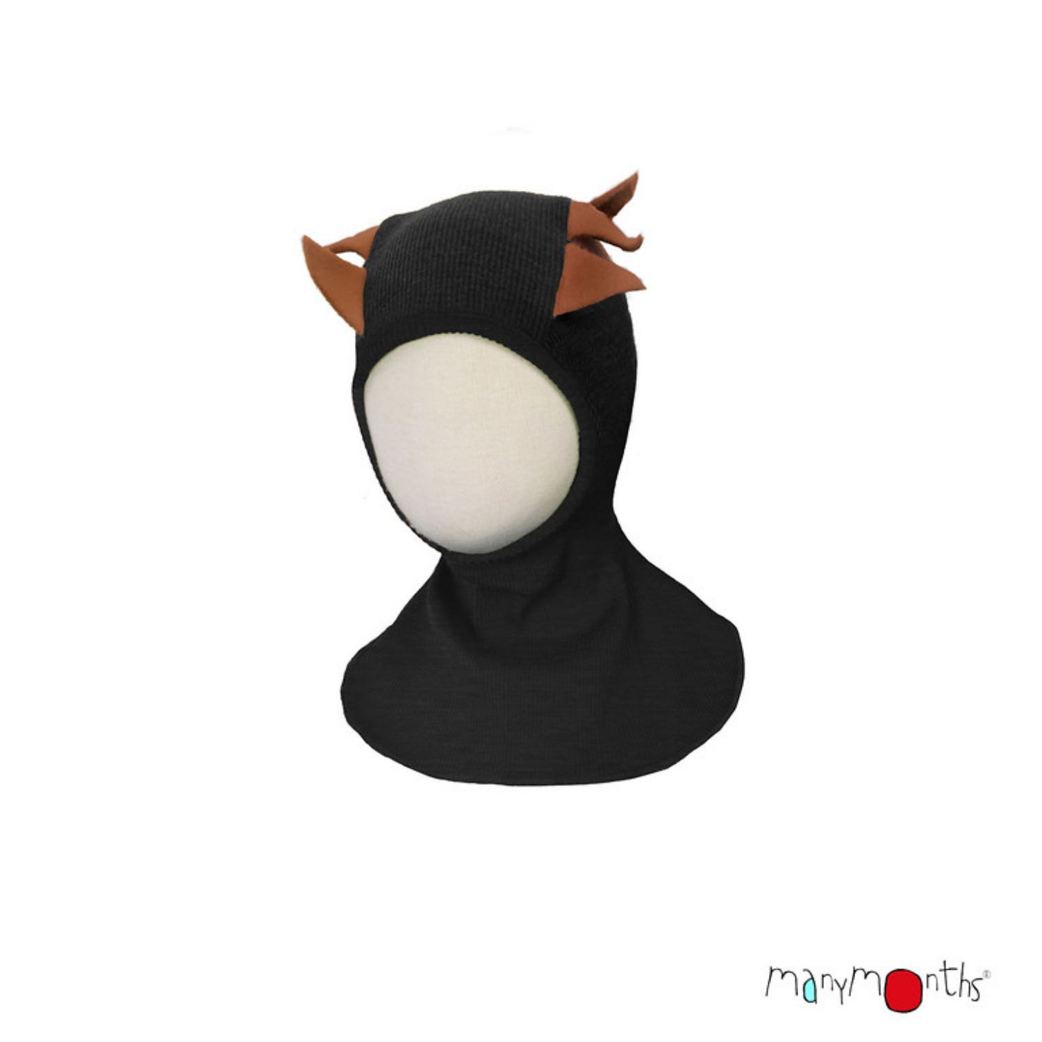 ManyMonths Dino Hood Schlupfmütze mit Dinozacken - Adventurer / Conqueror (80 - 104/110) Foggy Black (mit braunen Zacken) von ManyMonths