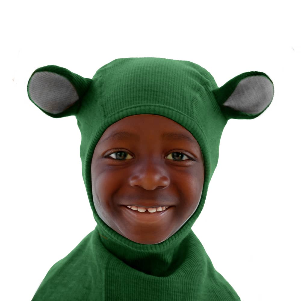 ManyMonths Elephant Hood Schlupfmütze mit Bärenohren - Forest Floor Green Adventurer / Conqueror (80 - 104/110) von ManyMonths